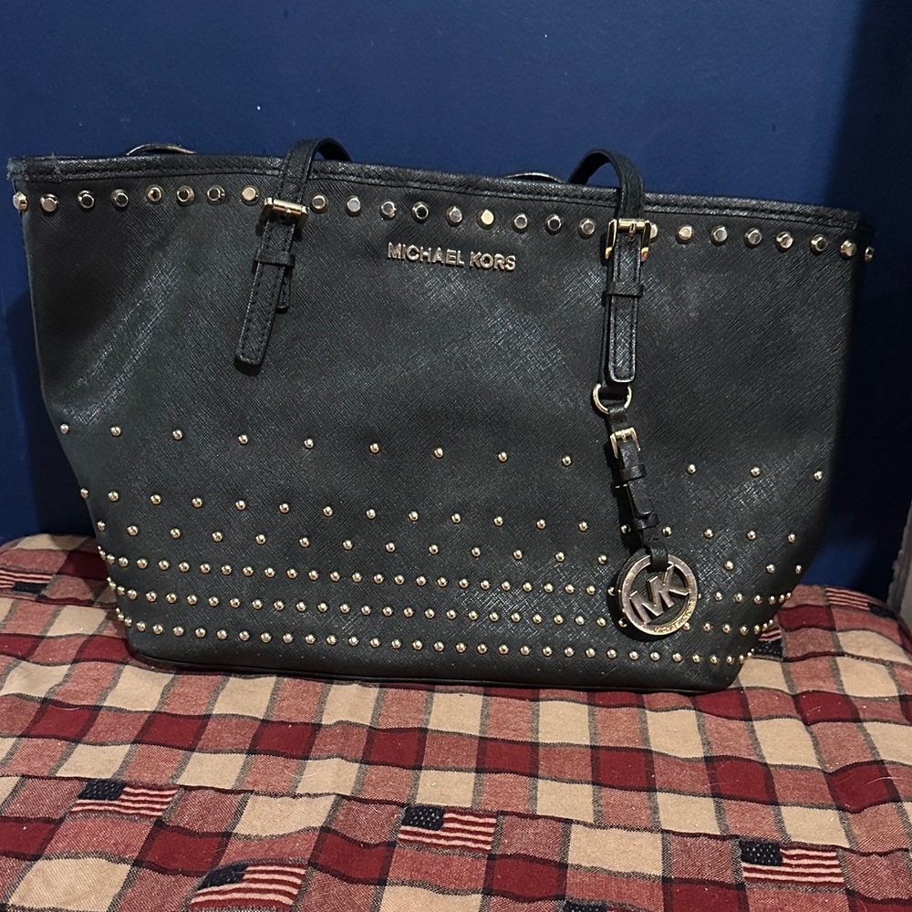 Michael Kors Black Tote with Gold Studs